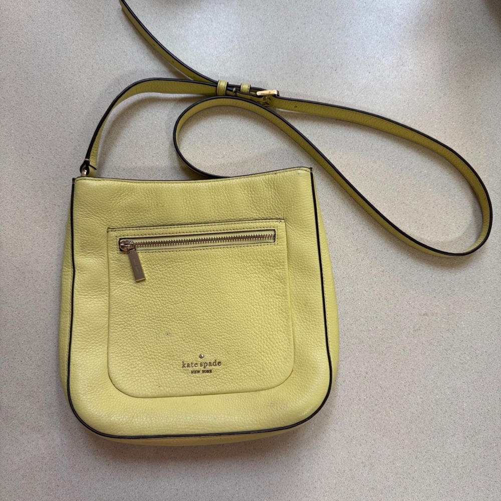 Kate Spade New York Yellow Pebbled Leather Crossbody Bag Gold Hardware